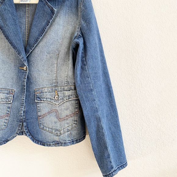 R.V.T. Jeans Womens Jacket Ombre Blue  Denim Buttons Pockets Stitching M - Picture 6 of 9